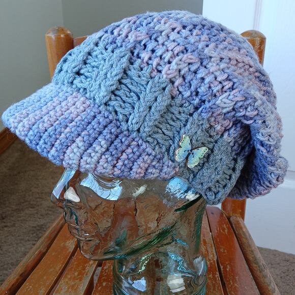 Mulberry Slouchy with a Brim handmade crochet ready-to-ship newsboy OSFM premade - Picture 1 of 12